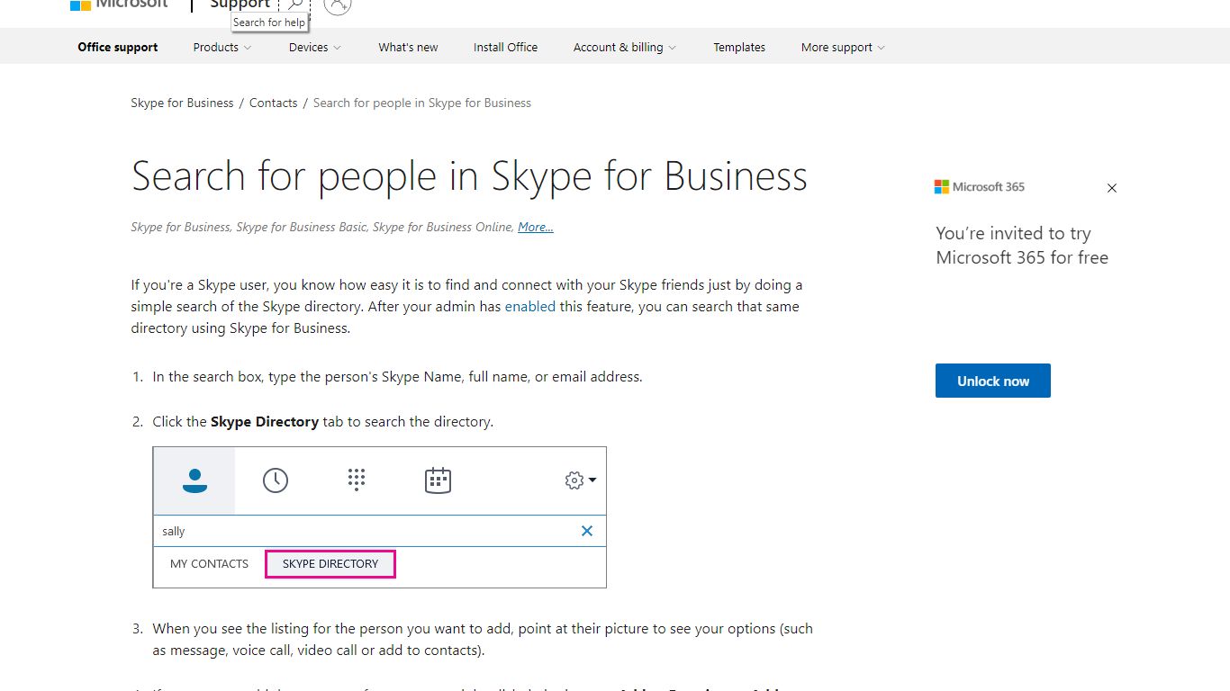 Search for people in Skype for Business