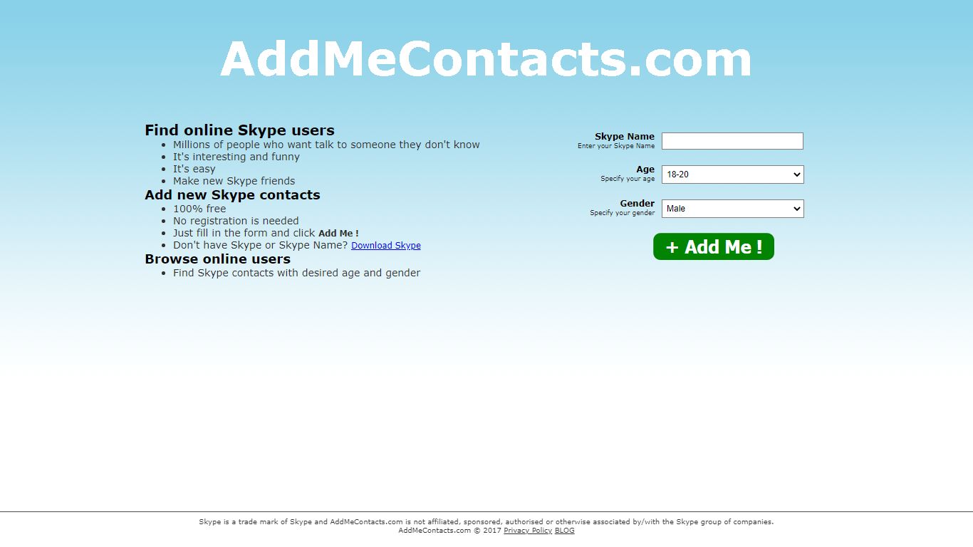 AddMeContacts - Find Online Skype Contacts